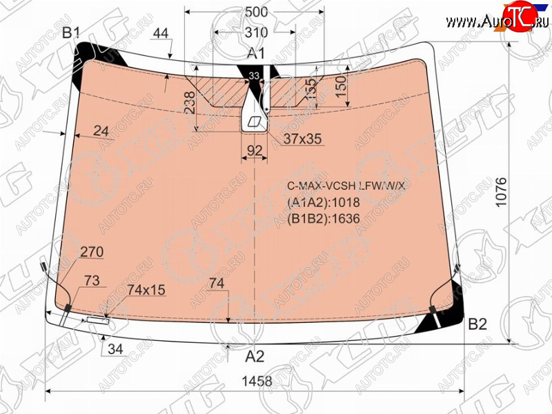 24 199 р. Стекло лобовое (Обогрев полный Датчик дождя) Ford C-MAX 03-10 XYG C-MAX-VCSH LFW/W/X  с доставкой в г. Кемерово