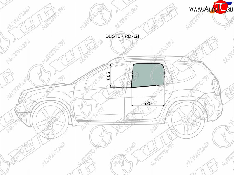 2 349 р. Стекло боковое опускное (Сзади Слева Цвет зеленый) Nissan Terrano 14-22  Renault Duster 10-21  D XYG DUSTER RD/LH  с доставкой в г. Кемерово