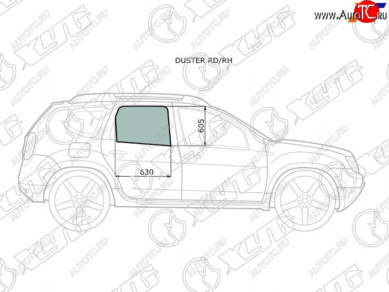 2 349 р. Стекло боковое опускное (Сзади Справа Цвет зеленый) Nissan Terrano 14-22  Renault Duster 10-21  XYG DUSTER RD/RH  с доставкой в г. Кемерово