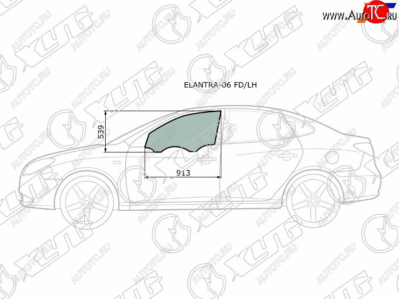 2 599 р. Стекло боковое опускное (Спереди Слева Цвет зеленый) Hyundai Elantra 06-12  Avante 06-11 XYG ELANTRA-06 FD/LH  с доставкой в г. Кемерово
