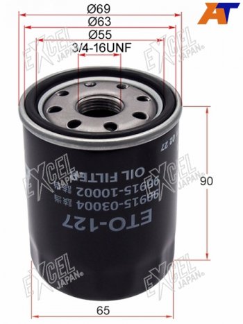 Фильтр масляный TOYOTA #AZF#,#GE,#GTE 90-                                                            EXCEL JAPAN ETO-127