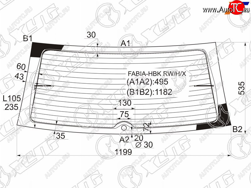7 549 р. Стекло заднее (Цвет зеленый Обогрев 5D HBK) Skoda Fabia 99-08 XYG FABIA-HBK RW/H/X  с доставкой в г. Кемерово