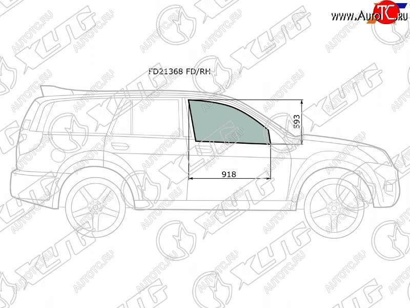 3 079 р. Стекло боковое опускное (Спереди Справа Цвет зеленый) Great Wall Hover 05-10  Hover H3 10-16  Ho XYG FD21368 FD/RH  с доставкой в г. Кемерово