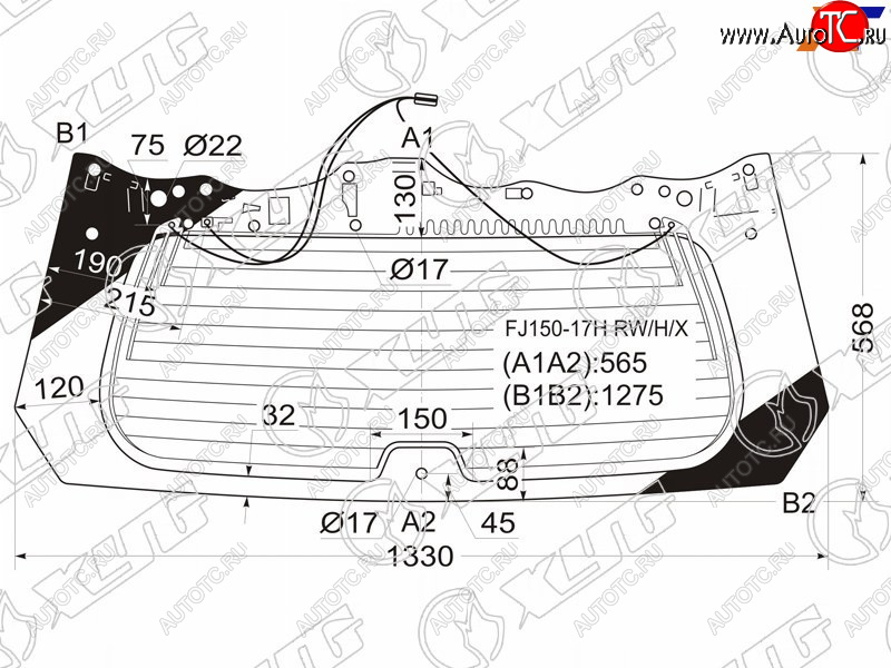 10 399 р. Стекло заднее (Цвет зеленый Обогрев) Toyota Land Cruiser Prado (J150) 09-24  Lexus GX 09-23 XYG FJ150-17H RW/H/X  с доставкой в г. Кемерово