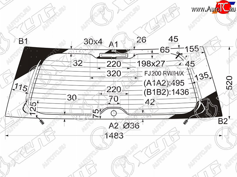 8 649 р. Стекло заднее (Цвет зеленый Обогрев Антенна) Toyota Land Cruiser (J200) 07-21 XYG FJ200 RW/H/X  с доставкой в г. Кемерово