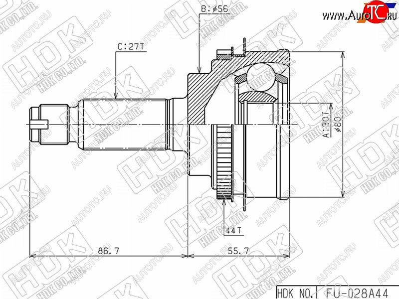4 649 р. Шрус наружный SUBARU IMPREZA GD#GG# EJ15EJ20 AT5MT 4WD00- HDK FU-028A44  с доставкой в г. Кемерово