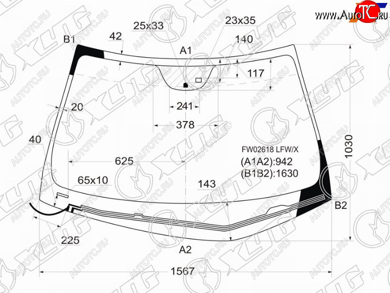 13 599 р. Стекло лобовое (Обогрев щеток Датчик дождя) Hyundai Azera 05-11  Grandeur 05-11 XYG FW02618 LFW/H/X  с доставкой в г. Кемерово