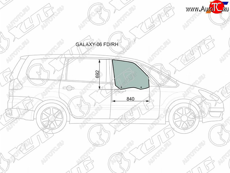 2 759 р. Стекло боковое опускное (Спереди Справа Цвет зеленый) Ford Galaxy 06-15 XYG GALAXY-06 FD/RH  с доставкой в г. Кемерово