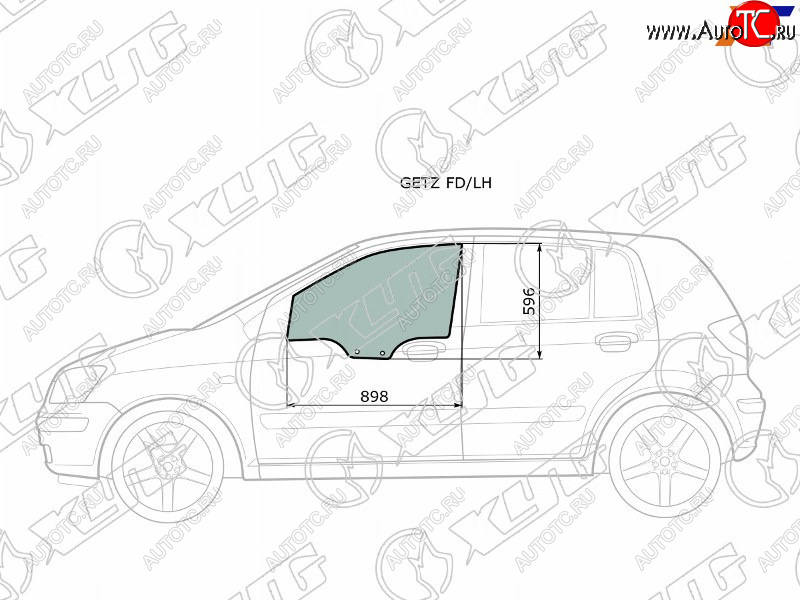 2 789 р. Стекло боковое опускное (Спереди Слева Цвет зеленый) Hyundai Getz 02-11  Click 02-11              XYG GETZ FD/LH  с доставкой в г. Кемерово