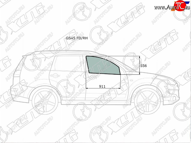 2 789 р. Стекло боковое опускное (Спереди Справа Цвет зеленый) Mitsubishi Outlander 05-12  Citroen C-Cross XYG GS45 FD/RH  с доставкой в г. Кемерово