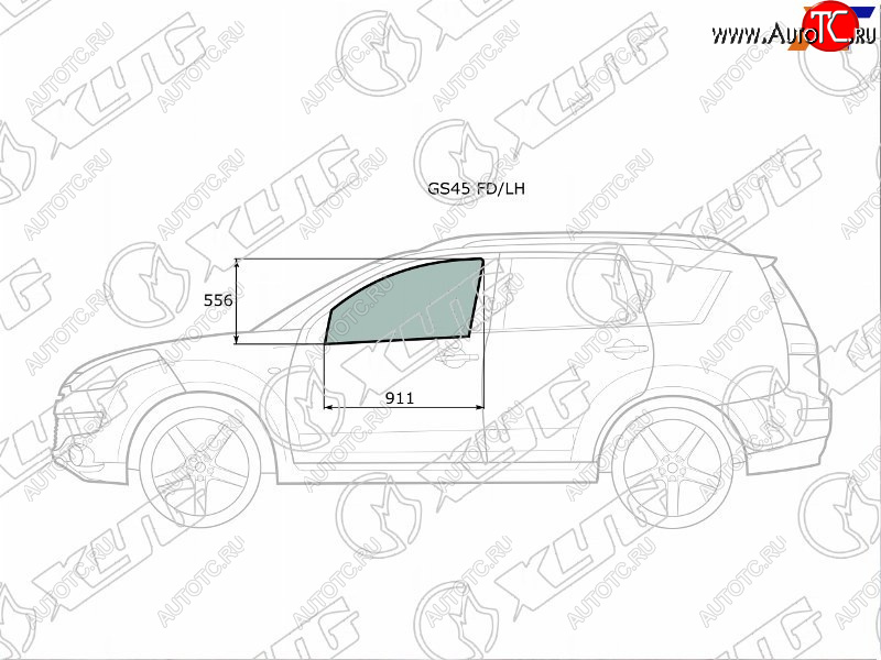 2 789 р. Стекло боковое опускное (Спереди Слева Цвет зеленый) Mitsubishi Outlander 05-12  Citroen C-Crosse XYG GS45 FD/LH  с доставкой в г. Кемерово
