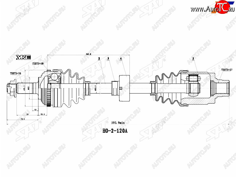 9 199 р. Привод в сборе FR LH HONDA CR-V RD1 96-99(без подвесного подшипника) SAT HO-5-120A  с доставкой в г. Кемерово