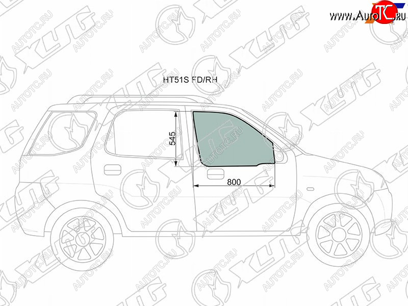 2 599 р. Стекло боковое опускное (Спереди Справа Цвет зеленый) Chevrolet Cruze 01-08  Subaru Justy 03-07  XYG HT51S FD/RH  с доставкой в г. Кемерово