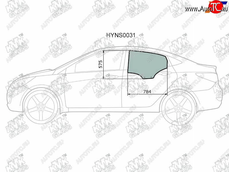 2 199 р. Стекло боковое опускное (Сзади Слева Цвет зеленый) Hyundai Solaris 10-17  Accent 11-17            KMK HYNS0031  с доставкой в г. Кемерово