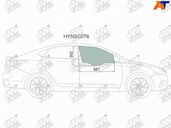 2 399 р. Стекло боковое опускное (Спереди Справа Цвет зеленый) Hyundai Solaris 17-20  Accent 17-22 KMK HYNS0076  с доставкой в г. Кемерово. Увеличить фотографию 1