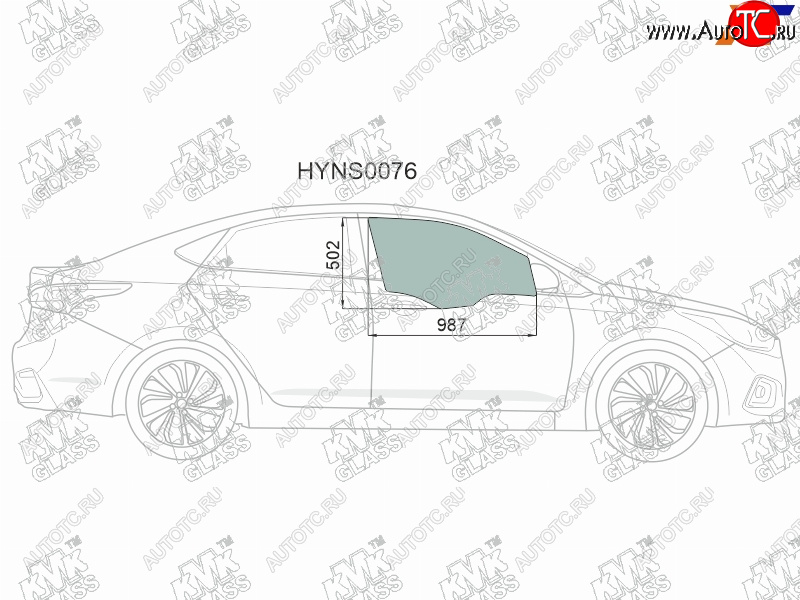 2 399 р. Стекло боковое опускное (Спереди Справа Цвет зеленый) Hyundai Solaris 17-20  Accent 17-22 KMK HYNS0076  с доставкой в г. Кемерово