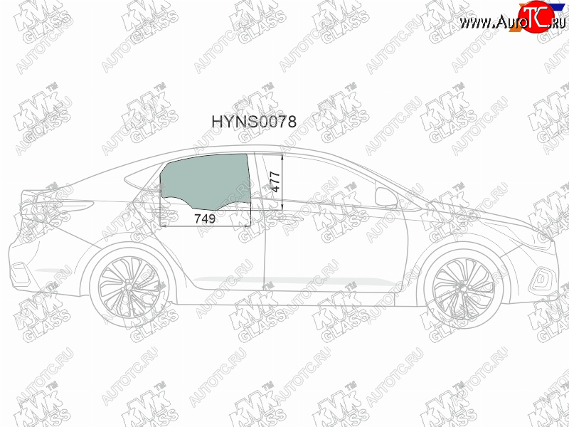 2 569 р. Стекло боковое опускное (Сзади Справа Цвет зеленый) Hyundai Solaris 17-20  Accent 17-22           KMK HYNS0078  с доставкой в г. Кемерово