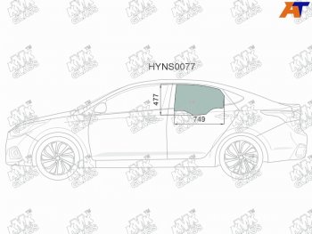 2 569 р. Стекло боковое опускное (Сзади Слева Цвет зеленый) Hyundai Solaris 17-20  Accent 17-22            KMK HYNS0077  с доставкой в г. Кемерово. Увеличить фотографию 1