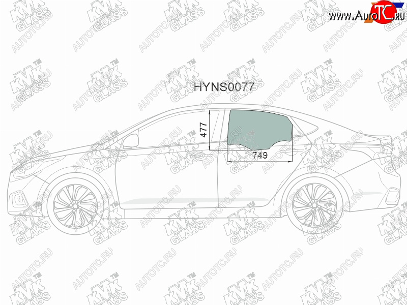 2 569 р. Стекло боковое опускное (Сзади Слева Цвет зеленый) Hyundai Solaris 17-20  Accent 17-22            KMK HYNS0077  с доставкой в г. Кемерово
