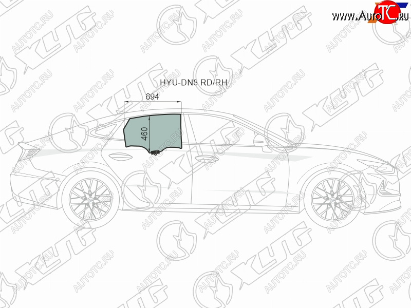 3 399 р. Стекло боковое опускное (Сзади Справа Цвет зеленый Крепления) Hyundai Sonata 19- XYG HYU-DN8 RD/RH  с доставкой в г. Кемерово
