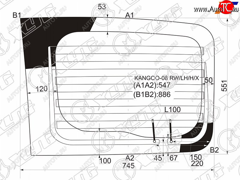 6 899 р. Стекло заднее (Цвет зеленый Обогрев) Renault Kangoo 08-16 XYG KANGOO-08 RW/LH/H/X  с доставкой в г. Кемерово
