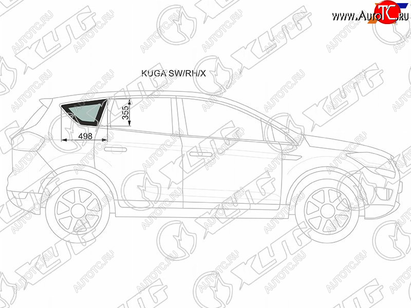 1 299 р. Стекло кузова боковое (не опускное) (Справа Цвет зеленый) Ford Kuga 08-13 XYG KUGA SW/RH/X  с доставкой в г. Кемерово