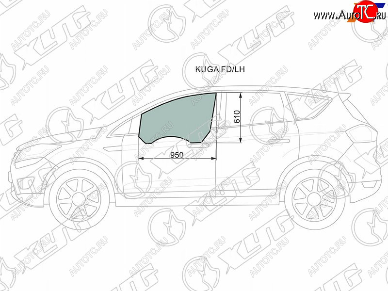 3 079 р. Стекло боковое опускное (Спереди Слева Цвет зеленый) Ford Kuga 08-13                               XYG KUGA FD/LH  с доставкой в г. Кемерово