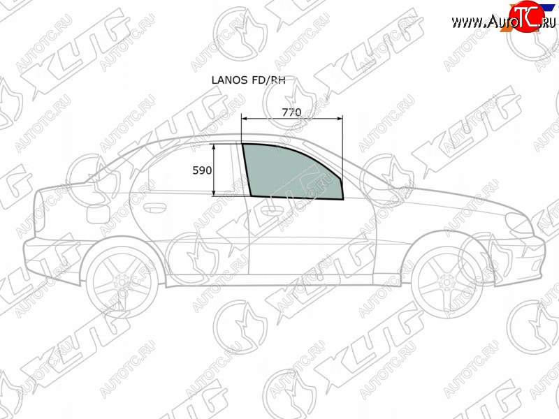 2 599 р. Стекло боковое опускное (Спереди Справа Цвет зеленый) Chevrolet Lanos 05-09  Daewoo Lanos 97-08  XYG LANOS FD/RH  с доставкой в г. Кемерово