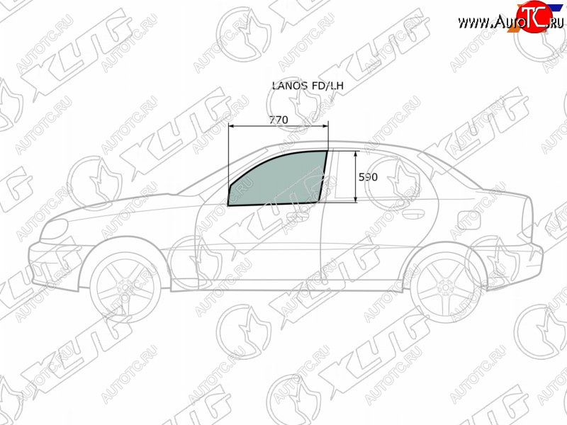 2 599 р. Стекло боковое опускное (Спереди Слева Цвет зеленый) Chevrolet Lanos 05-09  Daewoo Lanos 97-08   XYG LANOS FD/LH  с доставкой в г. Кемерово