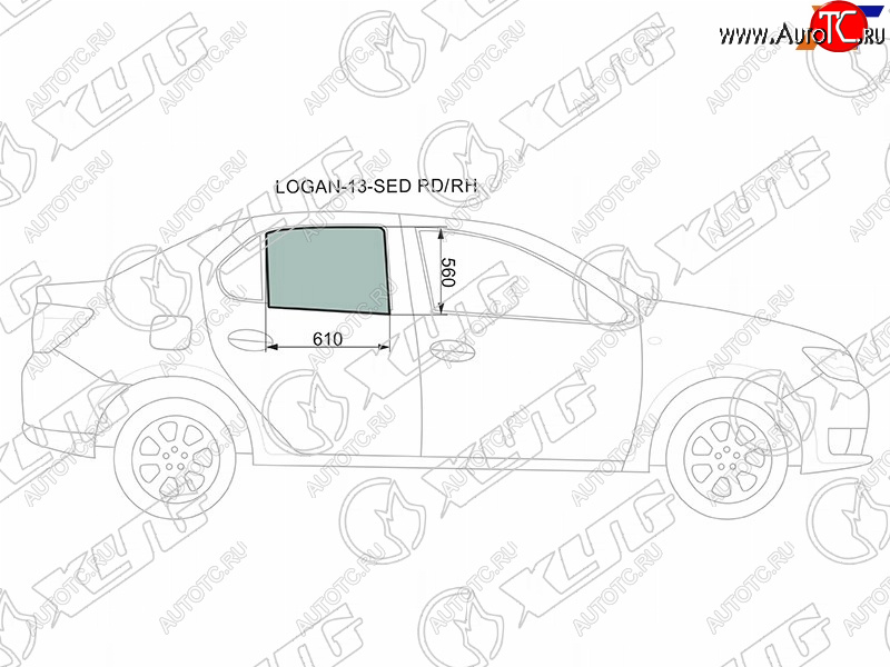 2 599 р. Стекло боковое опускное (Сзади Справа Цвет зеленый) Renault Logan 14-22  Sandero 14-22  Dacia Lo XYG LOGAN-13-SED RD/RH  с доставкой в г. Кемерово