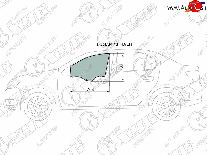 2 599 р. Стекло боковое опускное (Спереди Слева Цвет зеленый) Renault Logan 14-22  Sandero 14-22  Dacia L XYG LOGAN-13 FD/LH  с доставкой в г. Кемерово