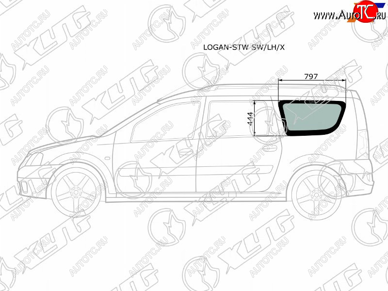 2 599 р. Стекло кузова боковое (не опускное) (Слева Цвет зеленый) Dacia Logan 04-08  Logan Mcv 08-12  LADA XYG LOGAN-STW SW/LH/X  с доставкой в г. Кемерово