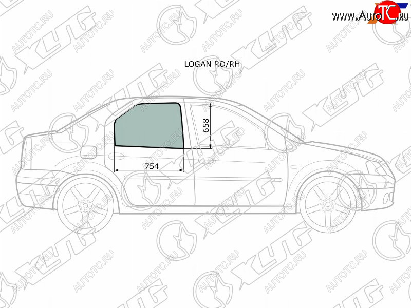 2 569 р. Стекло боковое опускное (Сзади Справа Цвет зеленый) XYG LOGAN RD/RH  с доставкой в г. Кемерово