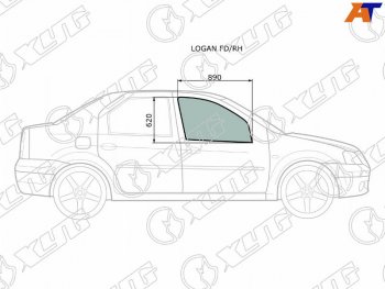 2 399 р. Стекло боковое опускное (Спереди Справа Цвет зеленый) Renault Logan 04-22  Sandero 14-22  Dacia XYG LOGAN FD/RH  с доставкой в г. Кемерово. Увеличить фотографию 1