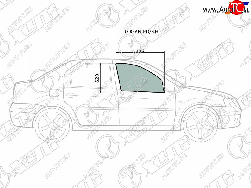 2 399 р. Стекло боковое опускное (Спереди Справа Цвет зеленый) Renault Logan 04-22  Sandero 14-22  Dacia XYG LOGAN FD/RH  с доставкой в г. Кемерово