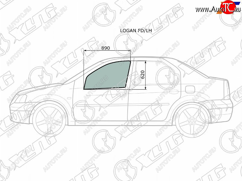 2 399 р. Стекло боковое опускное (Спереди Слева Цвет зеленый) Renault Logan 04-16  Dacia Logan 04-08  Log XYG LOGAN FD/LH  с доставкой в г. Кемерово