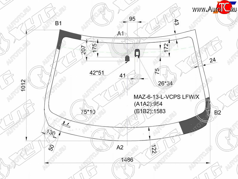 7 199 р. Стекло лобовое (Датчик дождя) Mazda 6 12- XYG MAZ-6-13-L-VCPS LFW/X  с доставкой в г. Кемерово