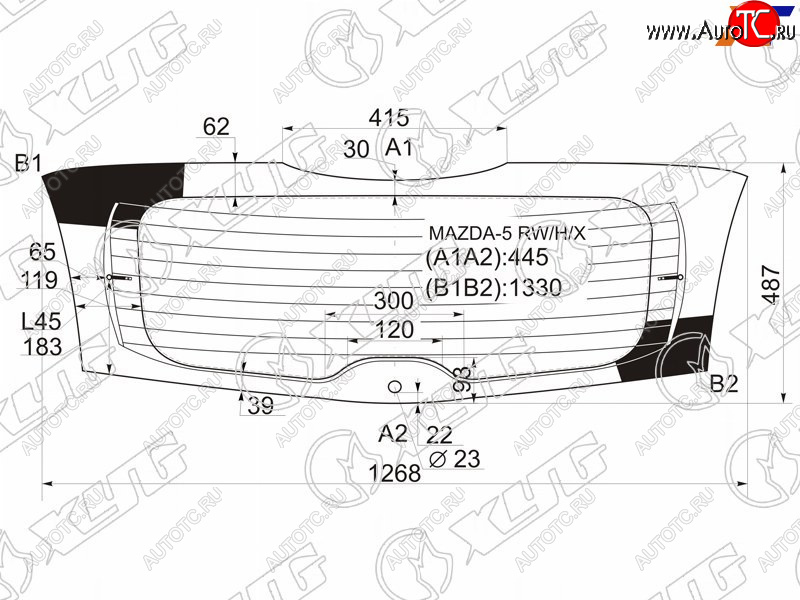 8 499 р. Стекло заднее (Цвет зеленый Обогрев) Mazda 5 04-11  Premacy 05-10 XYG MAZDA-5 RW/H/X  с доставкой в г. Кемерово