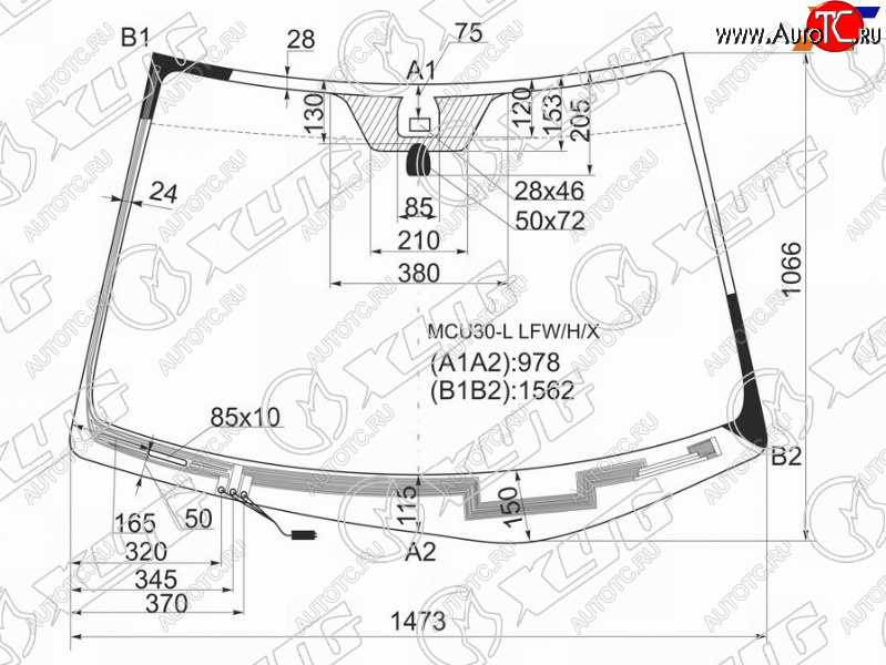 9 199 р. Стекло лобовое (Обогрев щеток Датчик дождя) Lexus RX 03-09 XYG MCU30-L LFW/H/X  с доставкой в г. Кемерово