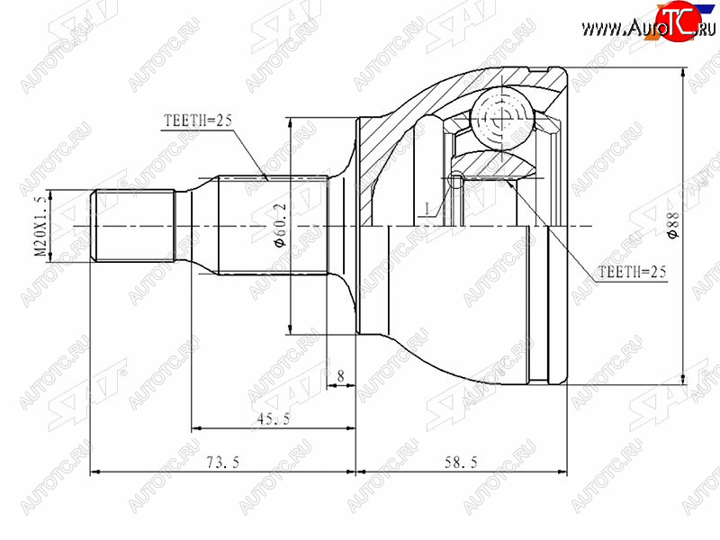 1 769 р. Шрус наружный FR MERCEDES W169A140160 04-12W245 05-12 SAT ME-203  с доставкой в г. Кемерово