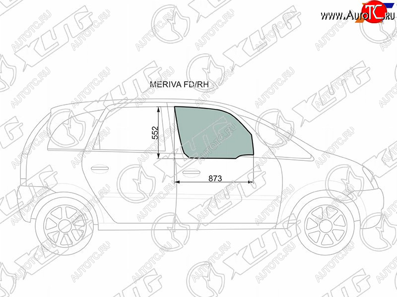 3 079 р. Стекло боковое опускное (Спереди Справа Цвет зеленый) Chevrolet Meriva 04-12  Opel Meriva 03-10 XYG MERIVA FD/RH  с доставкой в г. Кемерово