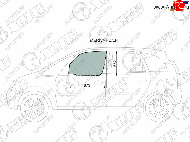 2 789 р. Стекло боковое опускное (Спереди Слева Цвет зеленый) Chevrolet Meriva 04-12  Opel Meriva 03-10 XYG MERIVA FD/LH  с доставкой в г. Кемерово