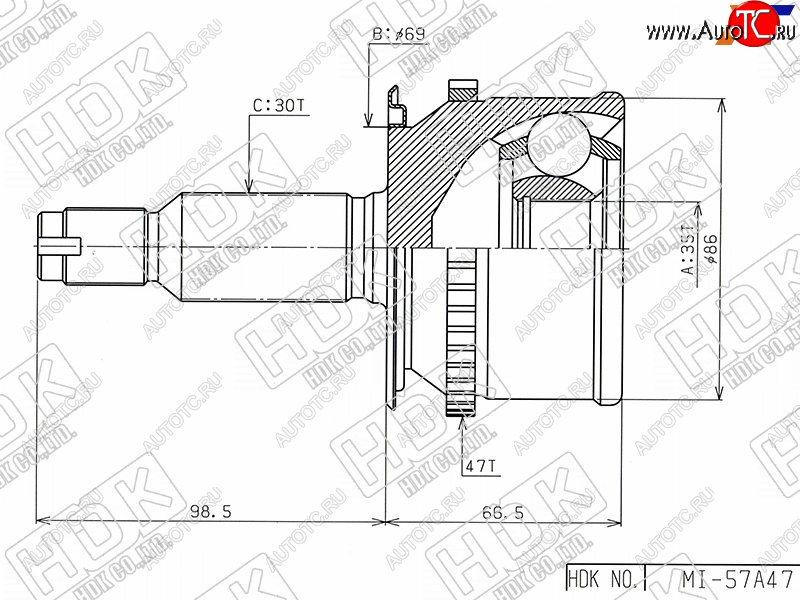 5 499 р. Шрус наружный MITSUBISHI L200TRITON KB4TKB9T 05-PAJERO SPORT KH8W 08- HDK MI-057A47  с доставкой в г. Кемерово