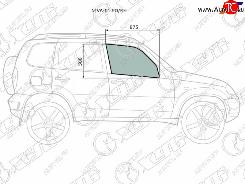 2 059 р. Стекло боковое опускное (Спереди Справа Цвет зеленый) Chevrolet Niva 98-  LADA Niva Travel 21- XYG NIVA-01 FD/RH  с доставкой в г. Кемерово