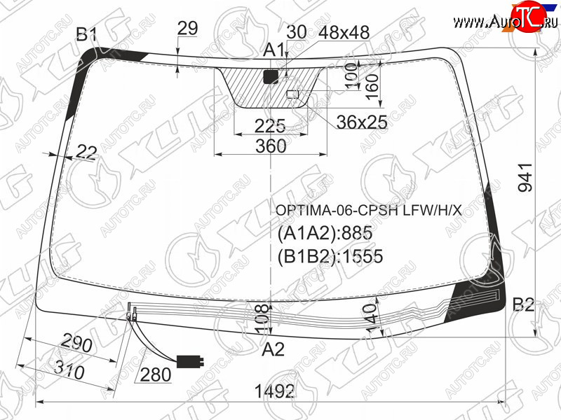 9 549 р. Стекло лобовое (Обогрев щеток Датчик дождя) Kia Optima 05-08  Lotze 05-07  Magentis 06-09 XYG OPTIMA-06-CPSH LFW/H/X  с доставкой в г. Кемерово