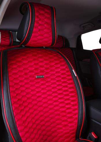 2 499 р. Накидка на сиденье (Velvet Soty вельвет) Автопилот Geely GX7 (2011-2015) (красный)  с доставкой в г. Кемерово. Увеличить фотографию 2