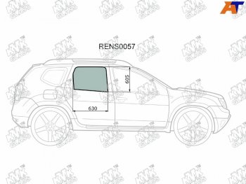 Стекло боковое опускное (Сзади Справа Цвет зеленый) Nissan Terrano 14-  Renault Duster 10-21  Da KMK RENS0057
