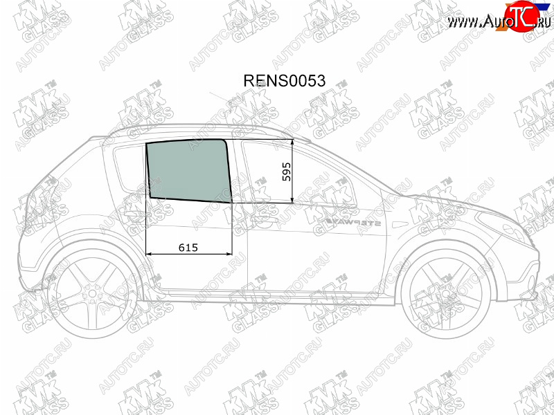 2 199 р. Стекло боковое опускное (Сзади Справа Цвет зеленый) Renault Sandero 09-14  Dacia Sandero 08-12  KMK RENS0053  с доставкой в г. Кемерово