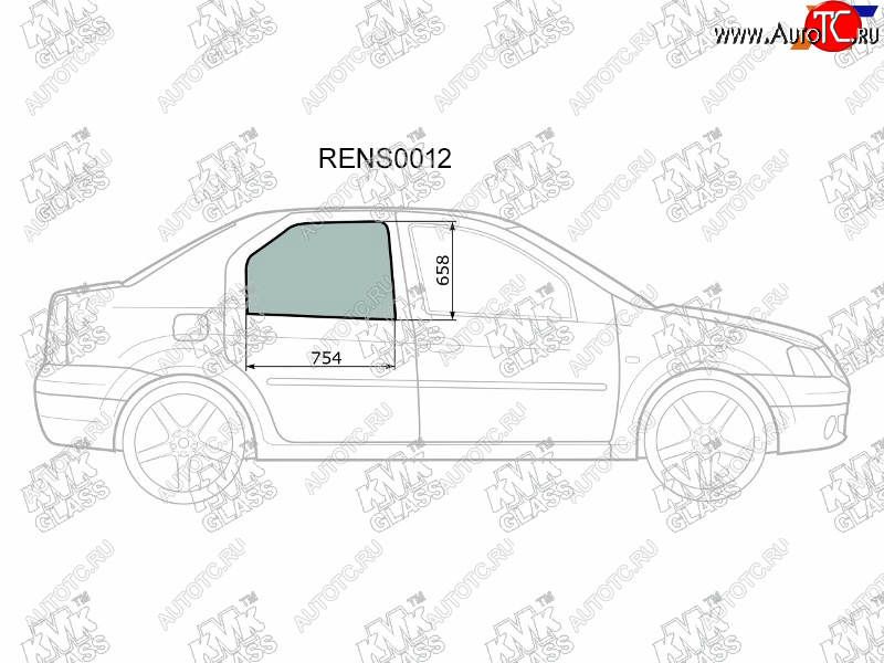 2 569 р. Стекло боковое опускное (Сзади Справа Цвет зеленый) Renault Logan 04-  Sandero 14-  Dacia Logan KMK RENS0012  с доставкой в г. Кемерово