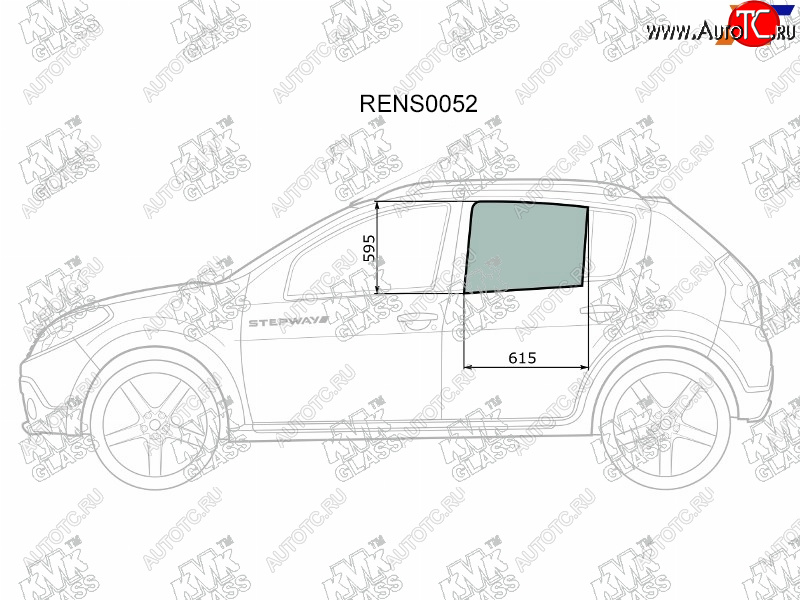 2 199 р. Стекло боковое опускное (Сзади Слева Цвет зеленый) Renault Sandero 09-14  Dacia Sandero 08-12  R KMK RENS0052  с доставкой в г. Кемерово